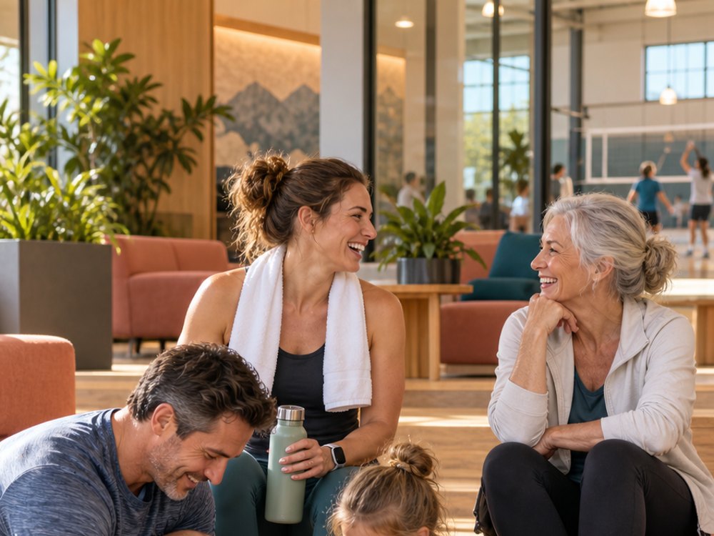 Concept of families gathering in a shared lounge.