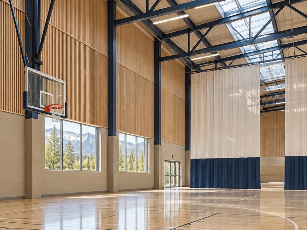 Concept of a flexible indoor fieldhouse for sport and group movement.